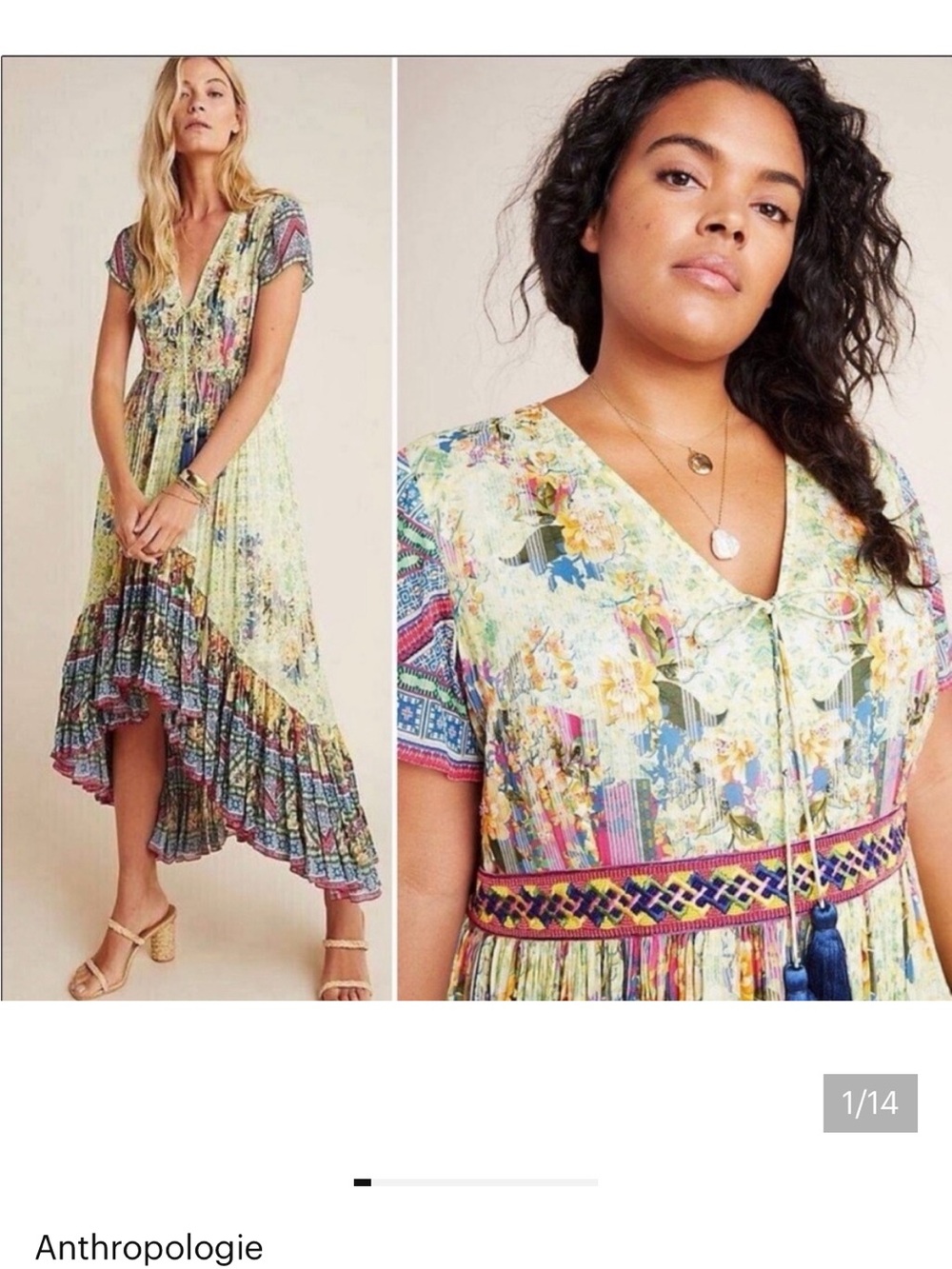 From Anthropologie Floral Multicolor Maxi Dress Suze 14